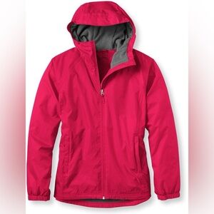 L.L. Bean Discovery Rain Jacket Pink Fleece Lined Waterproof Hooded, L